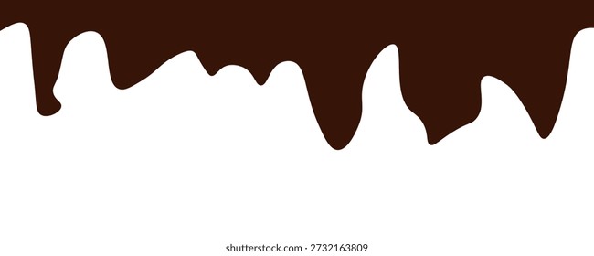 flat style melted dark chocolate. Liquid dark brown paint melting on white background.