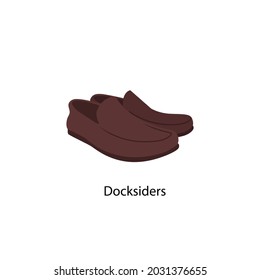 Flat Style Men's Dockside Shoes Vector illustartion. Cartoon style Dockside Boat Shoes vector icon isolated on white background. Confortable Footwear Vector. Pair Man's Shoes Illustration