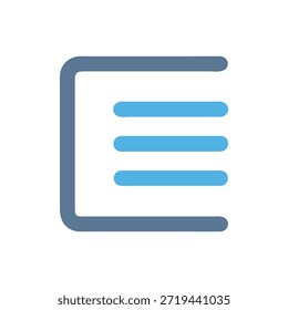 Icono de menú de estilo plano con tres barras Horizontales dentro de una caja redondeada gris sobre un fondo blanco.
