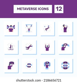 Flat Style Metaverse Icon Set In Blue And Purple Color.