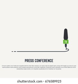 Flat style microphone with long horizontal cable. Press conference concept illustration.