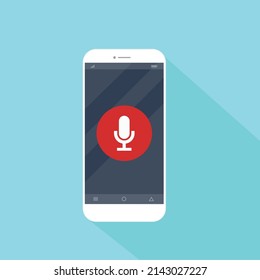Flat style with microphone  sign on the smart phone screen ,vector design Element illustration