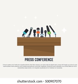 Flat style microphones. Press conference concept illustration.