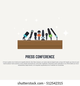 Flat style microphones. Press conference concept illustration.