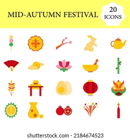 Flat Style Mid Autumn Colorful Icon Set.