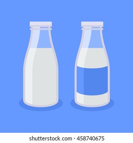 Flat Style Milk Bottle Icon on Blue Background. Vector