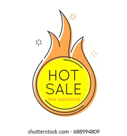 Flat style minimal trendy bubble shaped banner, price tag, fire sale; sticker, badge. Vector illustration.