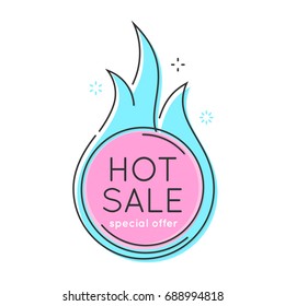 Flat style minimal trendy bubble shaped banner, price tag, fire sale; sticker, badge. Vector illustration.