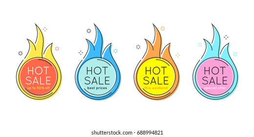 Flat style minimal trendy bubble shaped banner, price tag, fire sale; sticker, badge. Vector illustration.