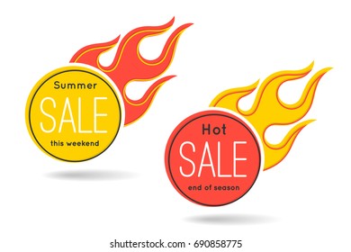 Flat style minimal trendy bubble shaped banner, price tag, fire sale sticker, badge. Vector illustration.