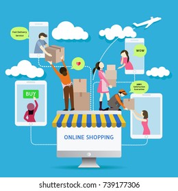 Flat style mobile online store e-commerce icons. infographics background business concept. Online shopping. Vector illustration delivery service.