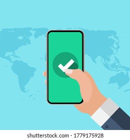 Flat Style Mobile Phone with Checkmark. Vector Illustration EPS10