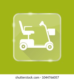 Flat style mobility scooter silhouette icon with long shadow on transparent square button