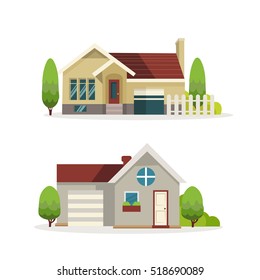 Flat style modern buildings
