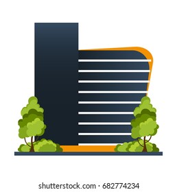 Flat style Modern city houses. Building of future. Architecture of the future