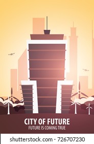 Flat style Modern city houses. Building of future. Architecture of the future