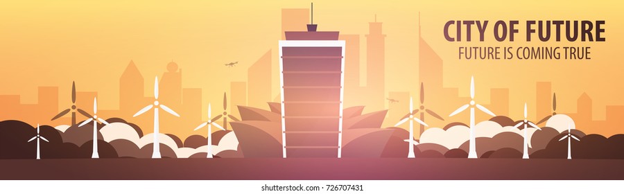 Flat style Modern city houses. Building of future. Architecture of the future