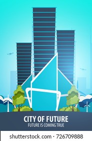 Flat style Modern city houses. Building of future. Architecture of the future