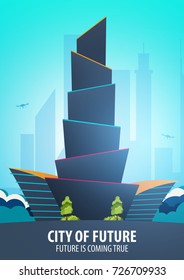 Flat style Modern city houses. Building of future. Architecture of the future