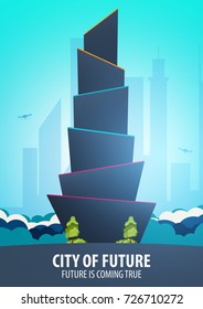 Flat style Modern city houses. Building of future. Architecture of the future