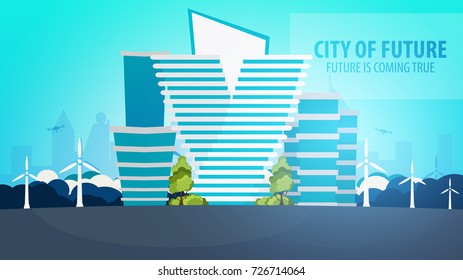 Flat style Modern city houses. Building of future. Architecture of the future