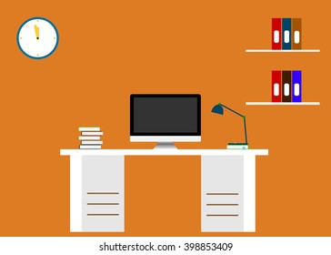 Flat Style Modern Design Concept of Creative Office Workspace. Icons Collection of Business Work Flow Items and Elements, Office Things, Objects and Equipment for Workplace Design. Vector Illustration
