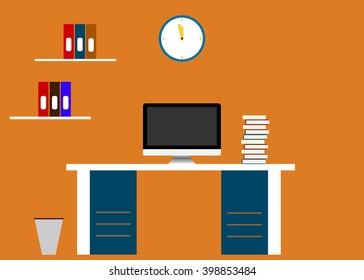 Flat Style Modern Design Concept of Creative Office Workspace. Icons Collection of Business Work Flow Items and Elements, Office Things, Objects and Equipment for Workplace Design. Vector Illustration