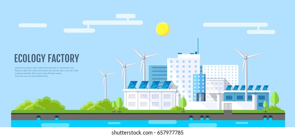 Flat Style Modern Design Of Ecology Factory Landscape