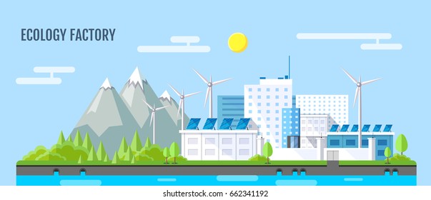Flat style modern design of ecology factory landscape