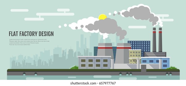 Flat style modern design of industrial factory landscape