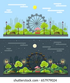 Flat style modern design of public park landscape in the city
 