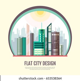 Flat style modern design of urban city landscape. Vector icon set