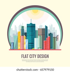Flat style modern design of urban city landscape. Vector icon set