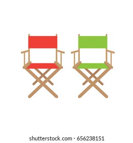 Flat style modern director chairs. red and green chairs for filming or director. Vector illustration.