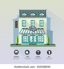 Flat style modern icon design of cafe building. Retro old town design