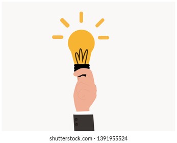 Flat style modern idea innovation light bulb concept. Conceptual web illustration of businessman hand holding lamp