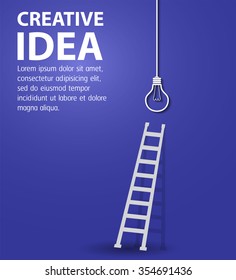 Flat style modern idea innovation light bulb infographic concept. Conceptual web illustration of businessman hand holding lamp. Ladder to idea. Vector minimalistic design competition concept. Creative