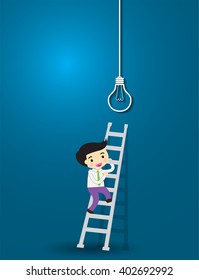 Flat style modern idea innovation light bulb infographic concept. Conceptual web illustration of businessman hand holding lamp. Ladder to idea. Vector minimalistic design competition concept. Creative