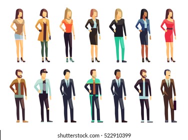 Flat style modern people in casual clothes. Vector icon set. Men women lifestyle icons.