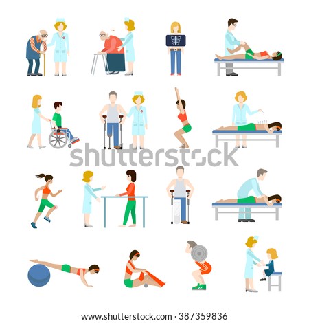 Flat style modern people icons oldies situations web template infographic vector icon set. Grey men women granny grandpa oldie older healthy lifestyle sports massage treatment rehabilitation icons.