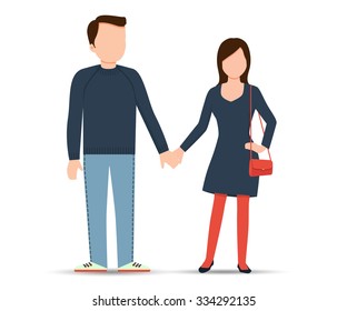 Flat style modern vector illustration of a romantic couple holding hands