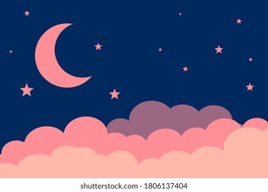 flat style moon stars and clouds background design