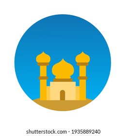 flat style mosque design with full of color.