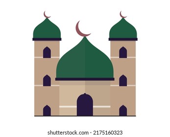 Flat style Mosque isolated on white background. crescent and stars. Vector Illustration. Eid Mubarak greetings. Ramadan Kareem.