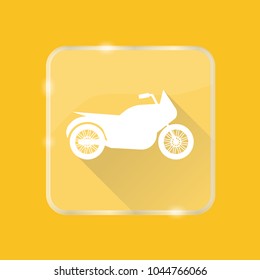Flat style motorcycle silhouette icon with long shadow on transparent square button