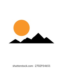 Montañas de estilo plano e ilustración de sol