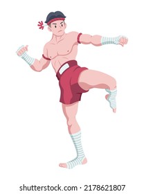 Flat style Muay Thai boxer cartoon illustration