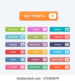 Flat Style Multicolored Website Buttons Set