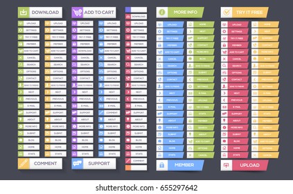 Flat Style Multicolored Website Buttons Set, Vector Colorful Web Layout Elements Collection