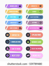 Flat Style Multicolored Website Different Buttons Set, Vector Colorful Web Layout Elements Collection